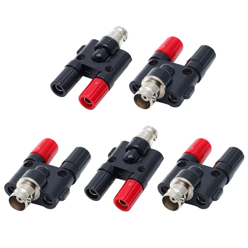 Hxchen BNC Female to Dual 4mm Banana Female Jack Coaxial RF Binding Post Adapter Connector - (5 Pcs) - Image 1